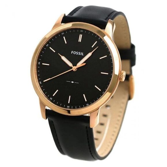 Fossil 44mm The Minimalist Black Dial Black Leather Strap Watch for Men - FS5376
